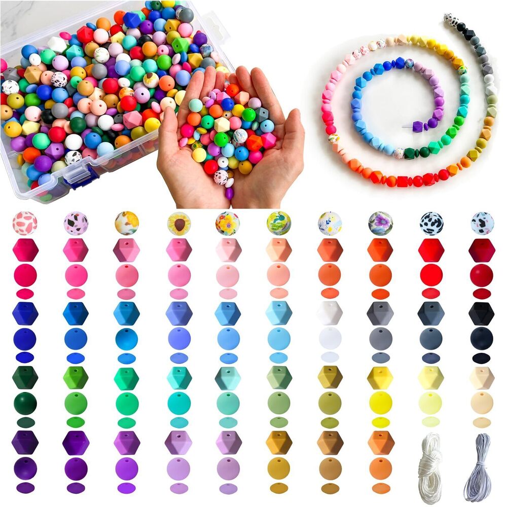 9696 630pcs Silicone Beads Bulk Kit Silicone Beads for Keychain Making